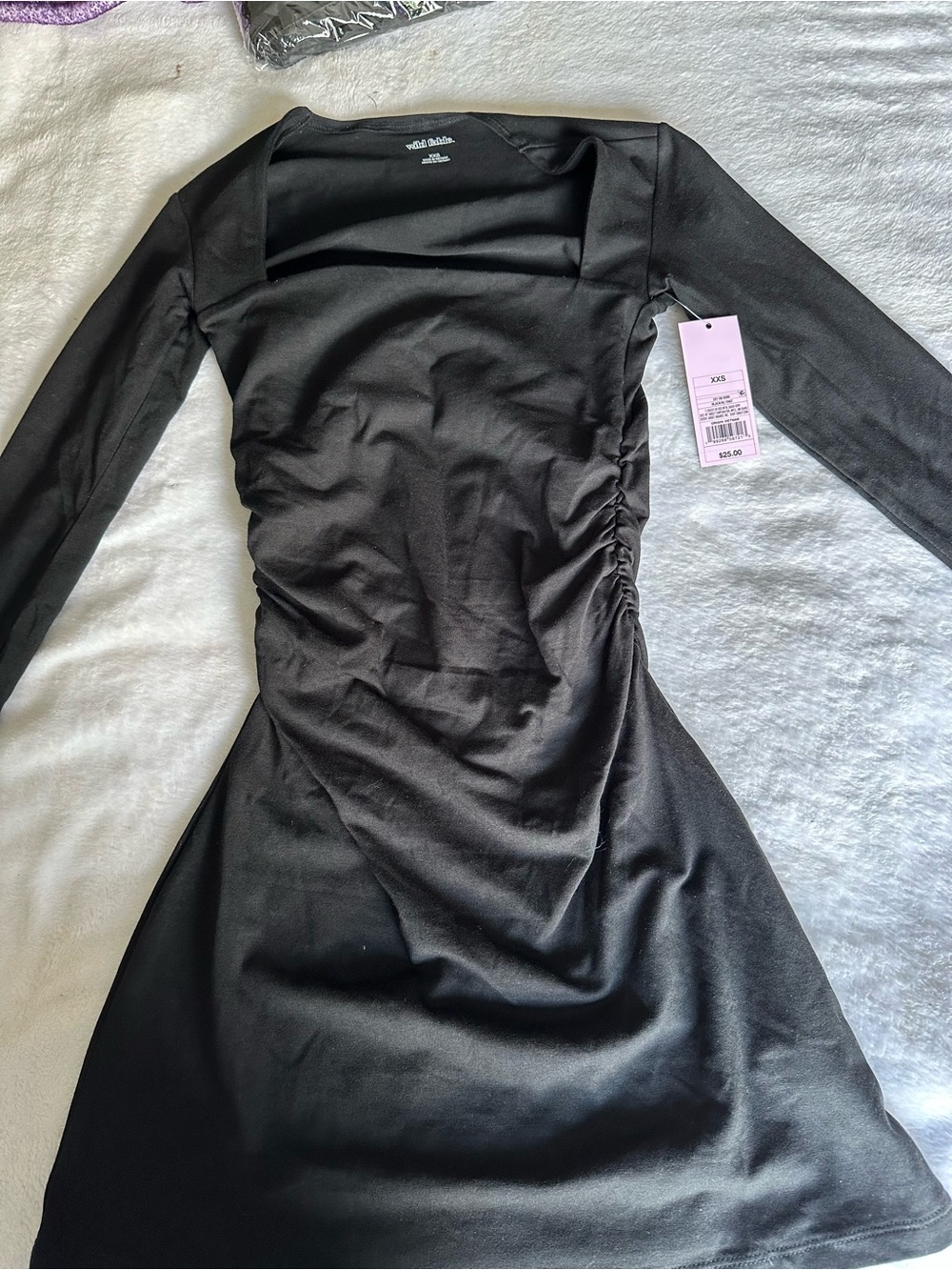 wild fable Black Long-Sleeve Ruched Side Dress